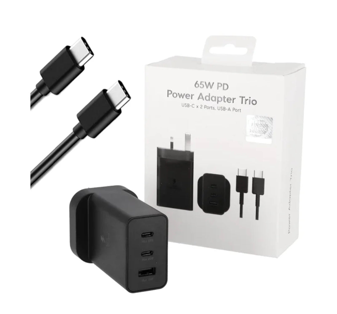 65W PD Power Adapter Trio
USB-C 2 Ports, USB-A Port