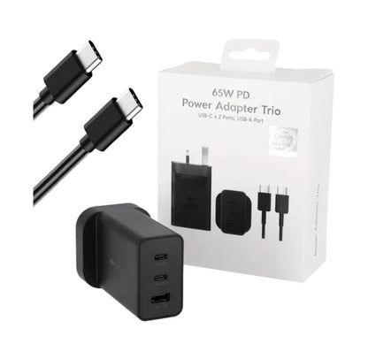 65W PD Power Adapter Trio
USB-C 2 Ports, USB-A Port
