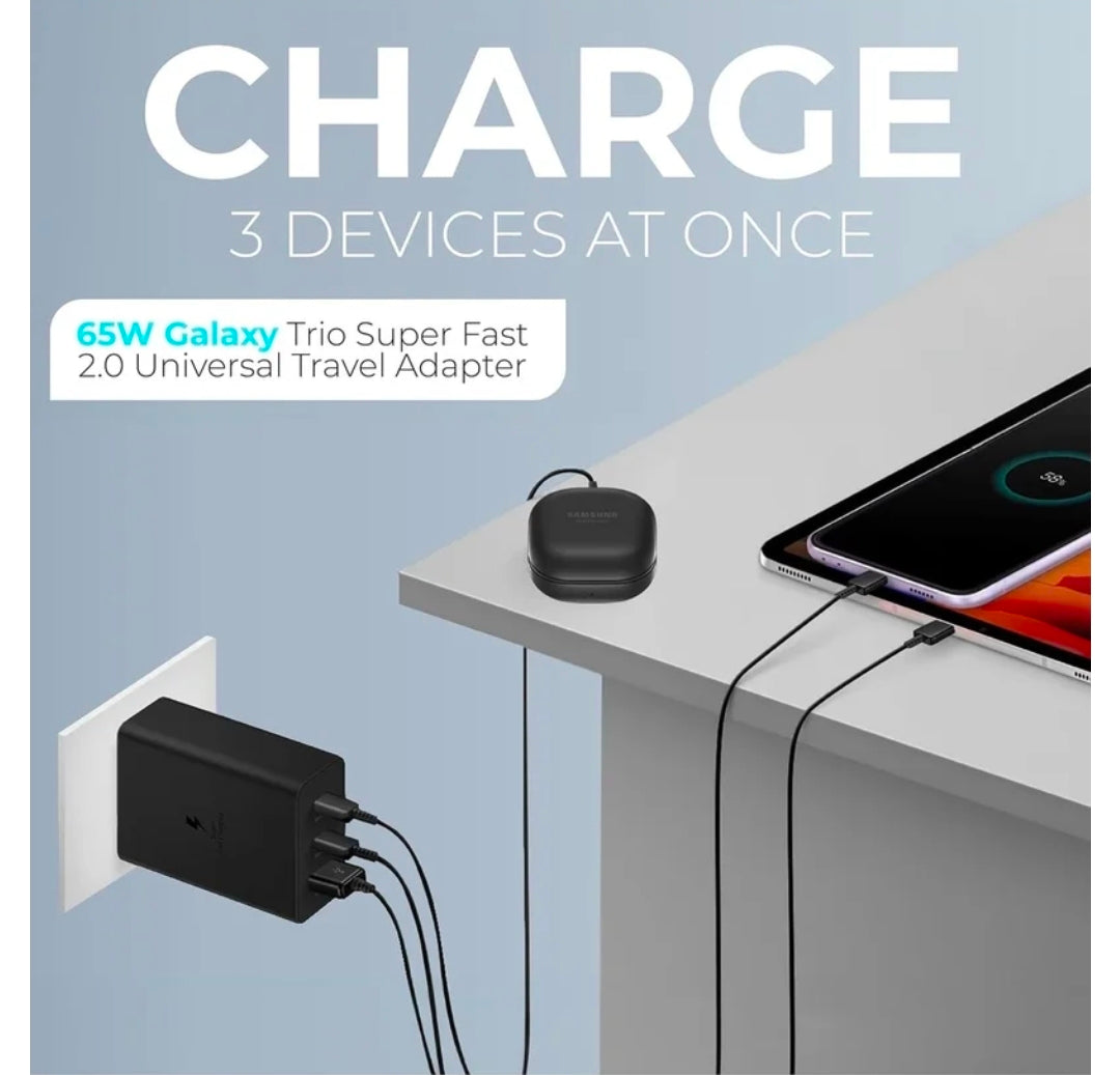 65W PD Power Adapter Trio
USB-C 2 Ports, USB-A Port
