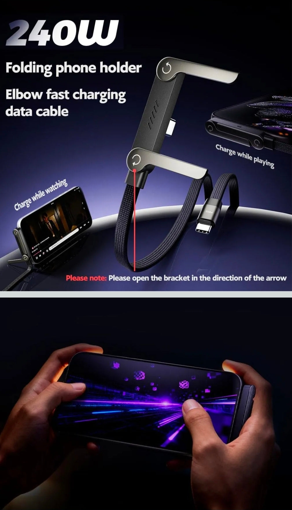 T-shaped fast charging
Type-C to Lightning Comes with foldable phone holder