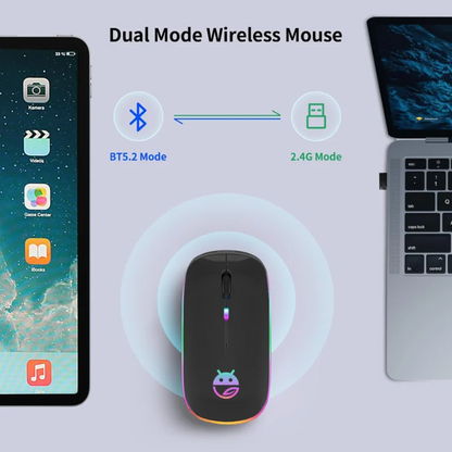 Sleek Wireless Mouse (Silent Click/Rechargeable/RGB LED)
