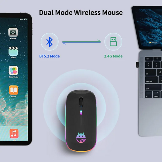 Sleek Wireless Mouse (Silent Click/Rechargeable/RGB LED)
