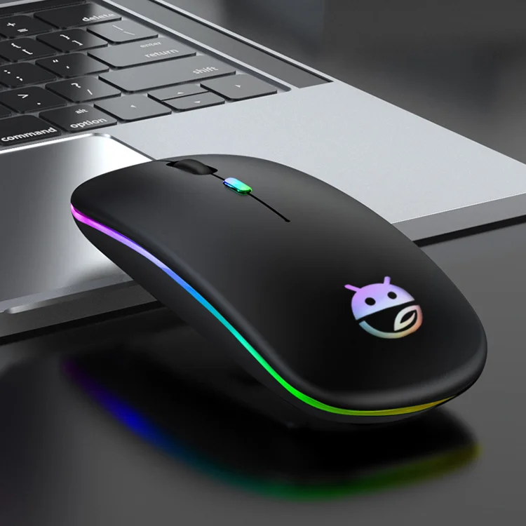 Sleek Wireless Mouse (Silent Click/Rechargeable/RGB LED)